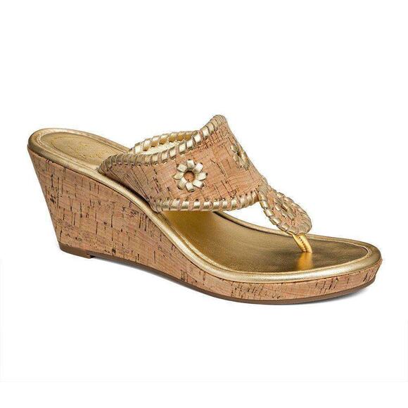 Marbella Wedge Sandal in Cork and Gold by Jack Rogers Size 6.5/6 1/2 - Picture 1 of 10